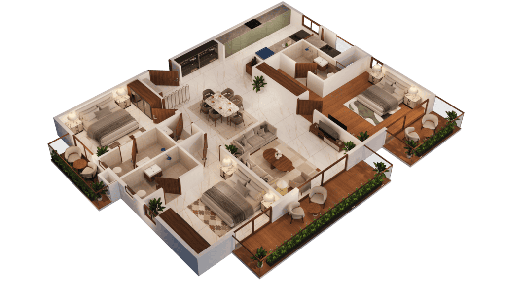 3 BHK East facing floor plan