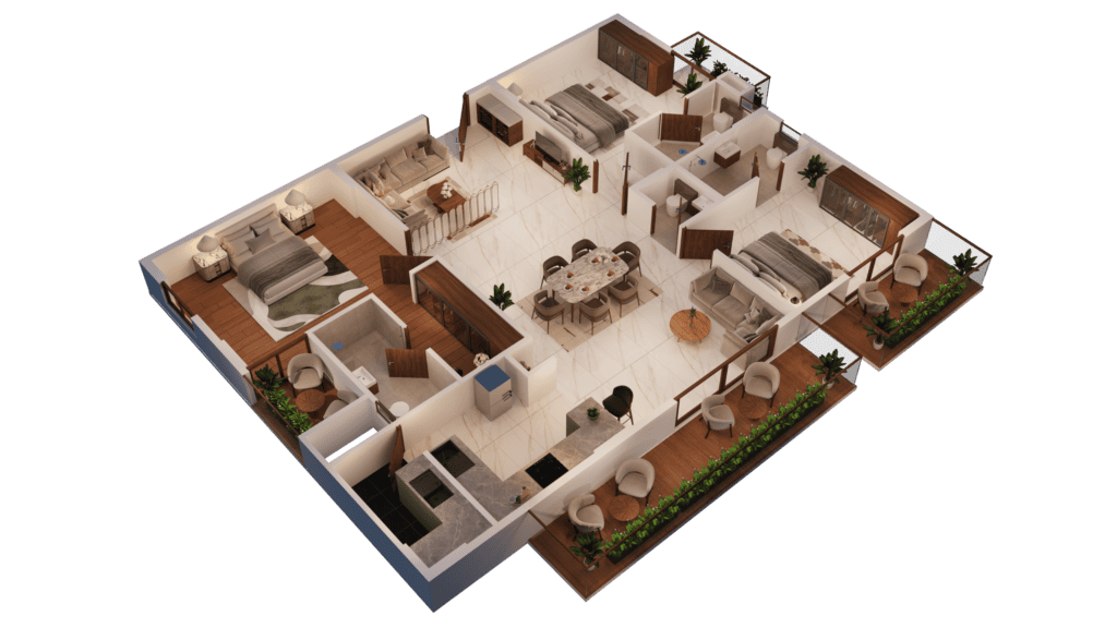 3 BHK West facing floor plan