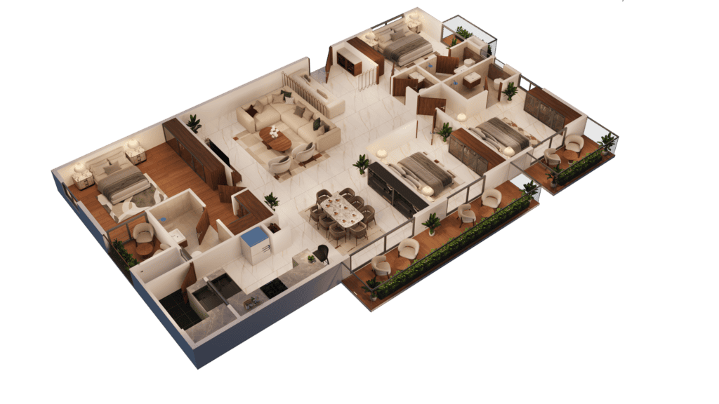 4 BHK West facing floor plan