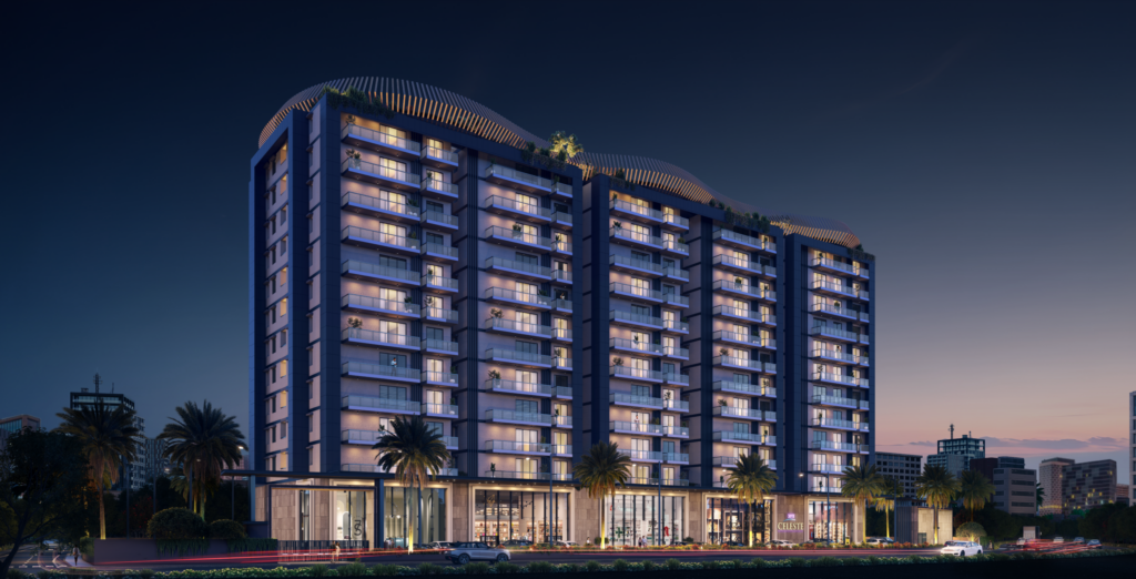 Sidvin Celeste apartment night view HAL Vibhutipura Bangalore